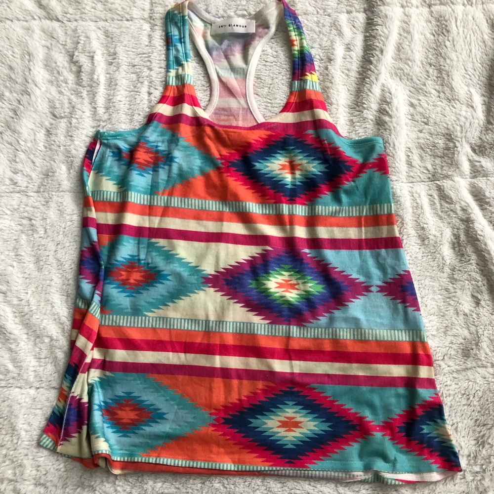 Boutique Racerback Tank with Aztec Pattern